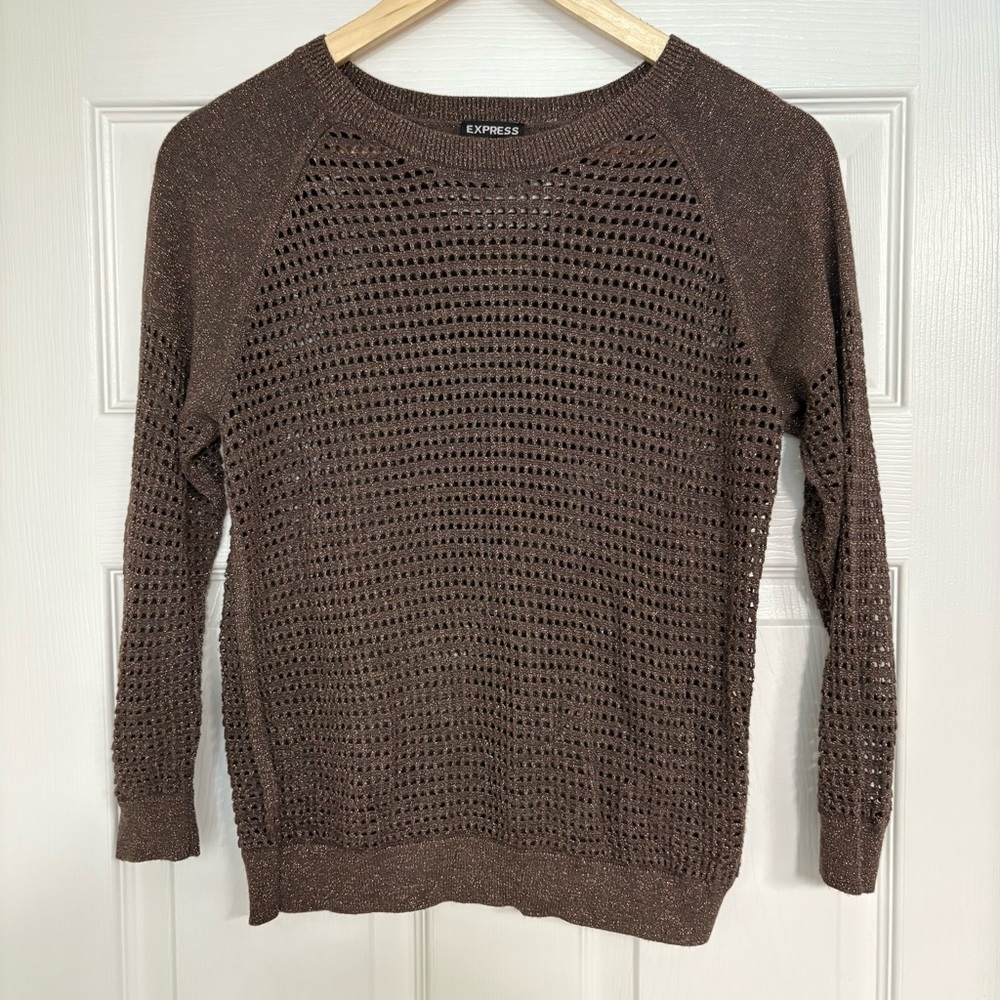 Express Brown Shimmer Open Knit Sweater Size Small‎